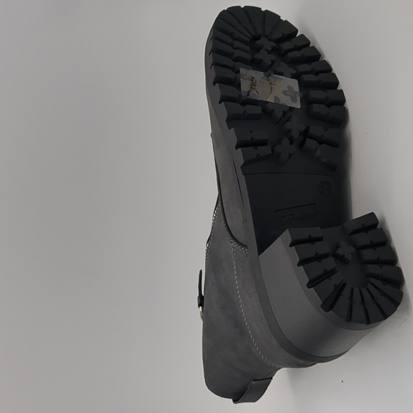 Gray Women Combat Ankle Boots Chunky Mid Heels - Picture 5 of 5